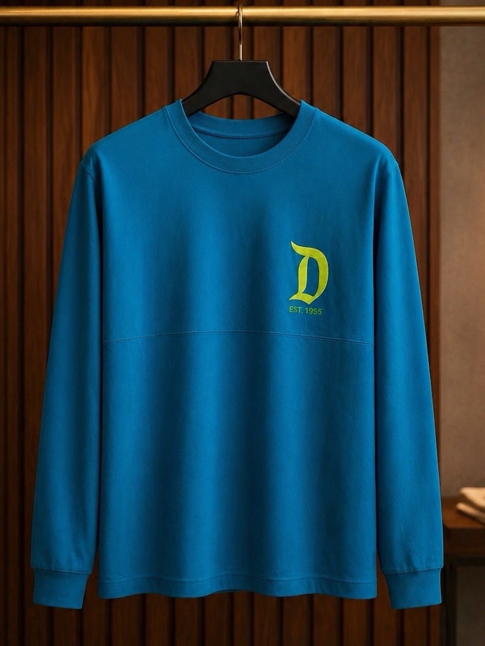 Disney Teal Long Sleeve Spirit Jersey Crewneck with Lime D Logo